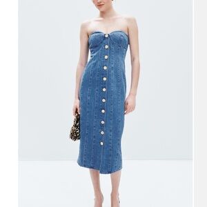 Ronny Kobo Strapless Denim Midi Dress
